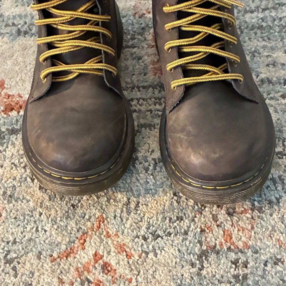 Dr. Martens Boots Kids 2 Brown Leather Lace Up Side Zip Combat 1460J